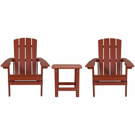 FLASH FURNITURE Charlestown 2-Pack Red Faux Wood Folding Adirondack Chairs with Side Table 354JC145REDG